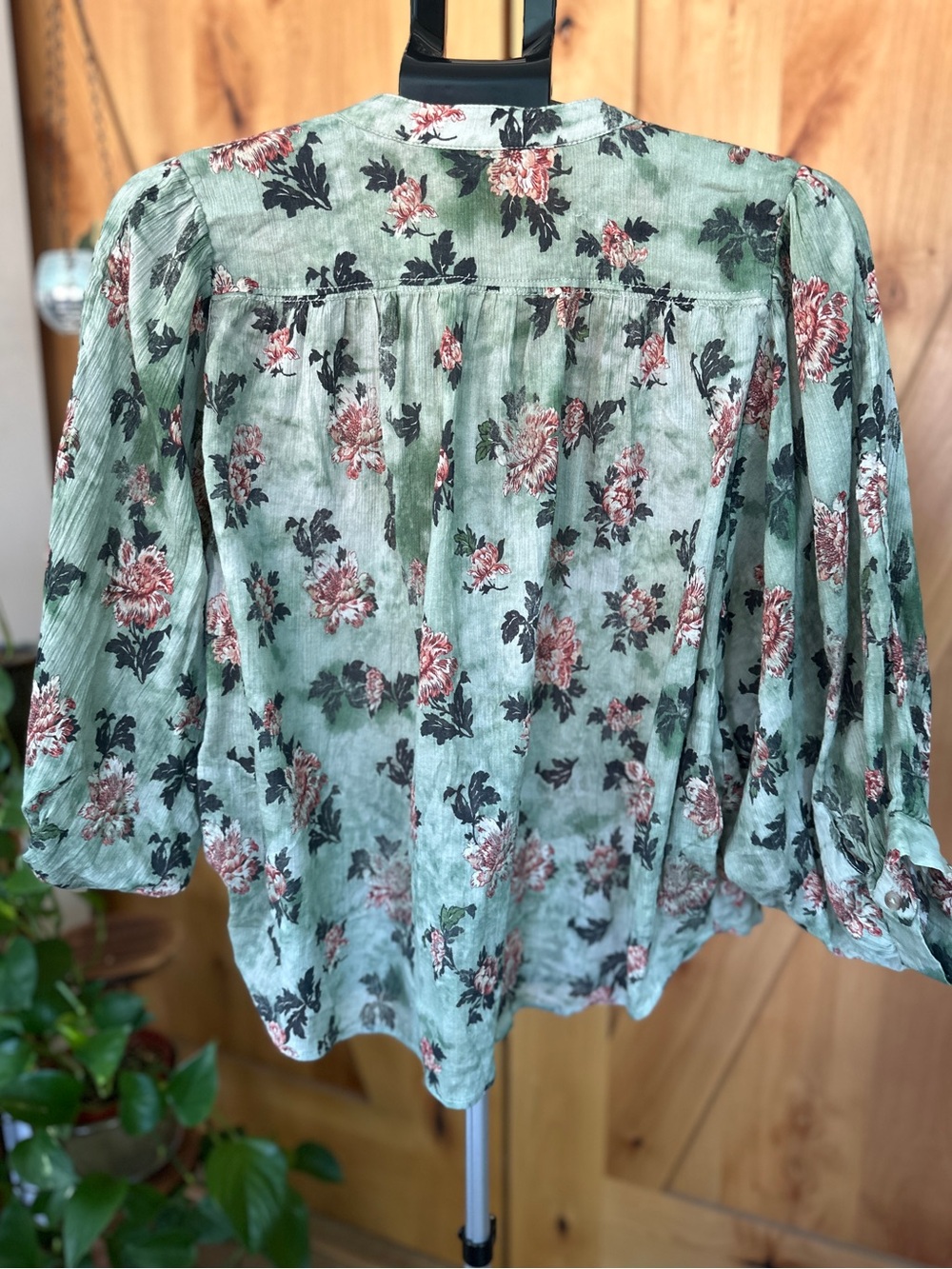 Anthropologie Pilcro The Sidney Batwing Blouse Green Floral Cotton Gauze SP - Picture 2 of 5